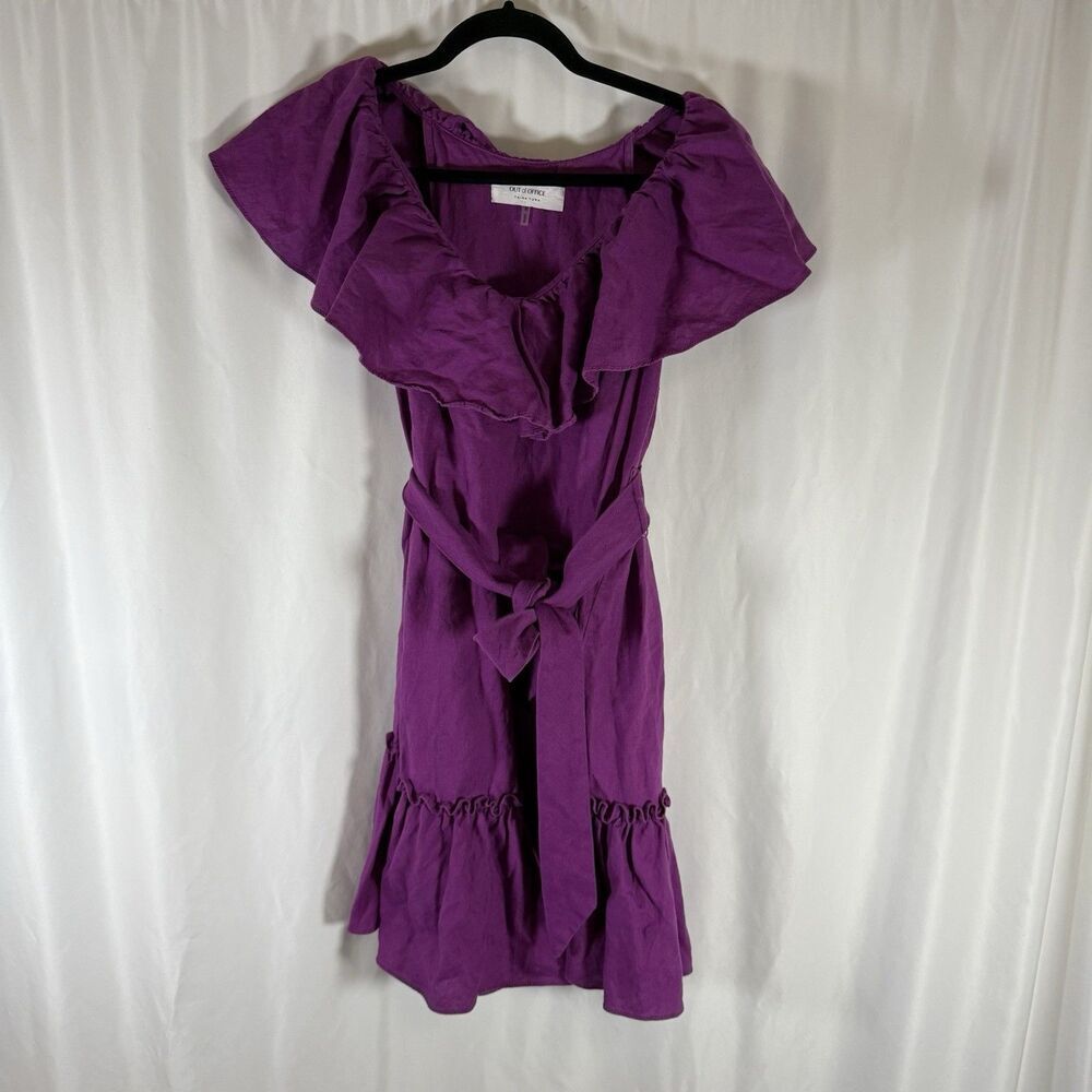 Out of Office Trina Turk 100% Linen Dress Women's Small Purple Tie Sleeveless